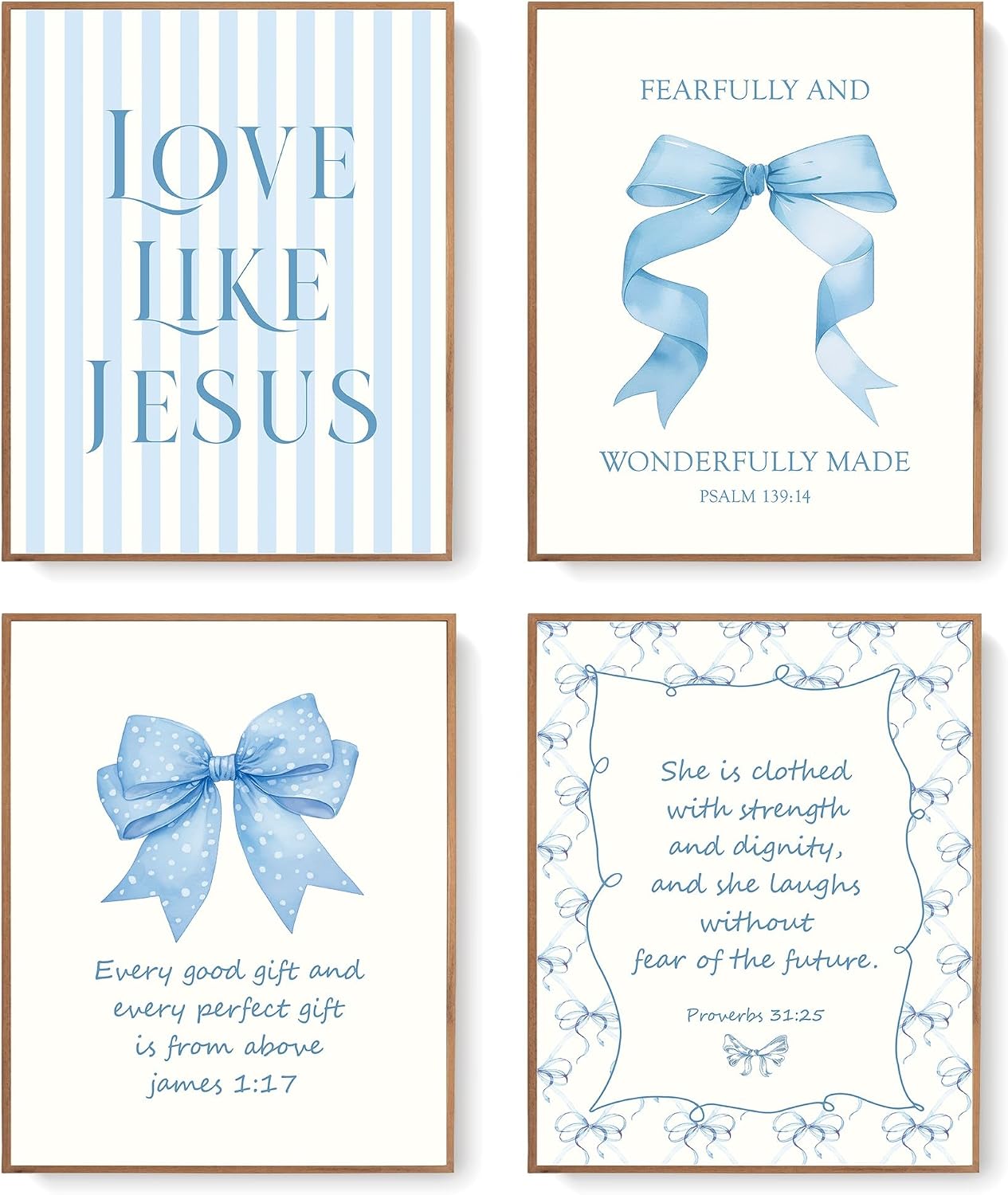 Coquette Yellow Bow Jesus Wall Art Decor Posters, Butter Yellow Bow Christian Room Bedroom Bathroom Dorm Wall Art Decor Aesthetic for College Teen Girls Gifts, Inspirational Bible Verses Bow Wall Decor, 10x8 Inch Set of 4 Bow Pictures(UNFRAMED)