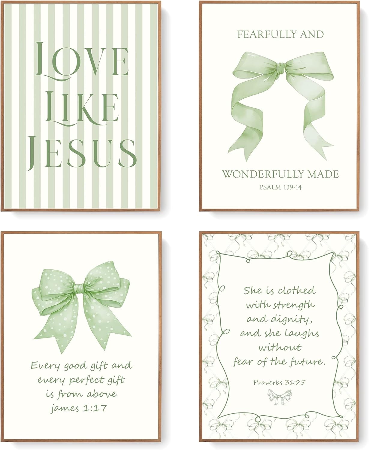 Coquette Yellow Bow Jesus Wall Art Decor Posters, Butter Yellow Bow Christian Room Bedroom Bathroom Dorm Wall Art Decor Aesthetic for College Teen Girls Gifts, Inspirational Bible Verses Bow Wall Decor, 10x8 Inch Set of 4 Bow Pictures(UNFRAMED)