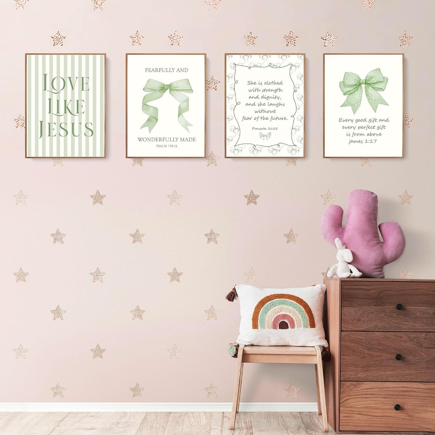 Coquette Yellow Bow Jesus Wall Art Decor Posters, Butter Yellow Bow Christian Room Bedroom Bathroom Dorm Wall Art Decor Aesthetic for College Teen Girls Gifts, Inspirational Bible Verses Bow Wall Decor, 10x8 Inch Set of 4 Bow Pictures(UNFRAMED)