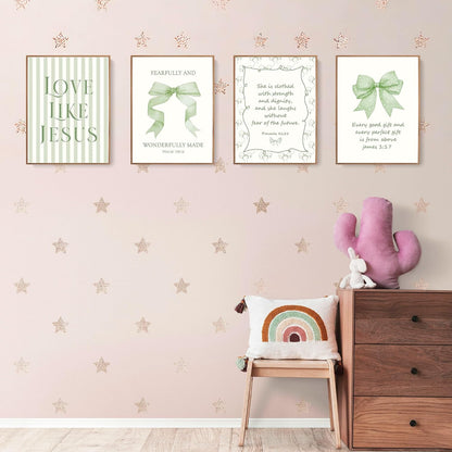 Coquette Yellow Bow Jesus Wall Art Decor Posters, Butter Yellow Bow Christian Room Bedroom Bathroom Dorm Wall Art Decor Aesthetic for College Teen Girls Gifts, Inspirational Bible Verses Bow Wall Decor, 10x8 Inch Set of 4 Bow Pictures(UNFRAMED)