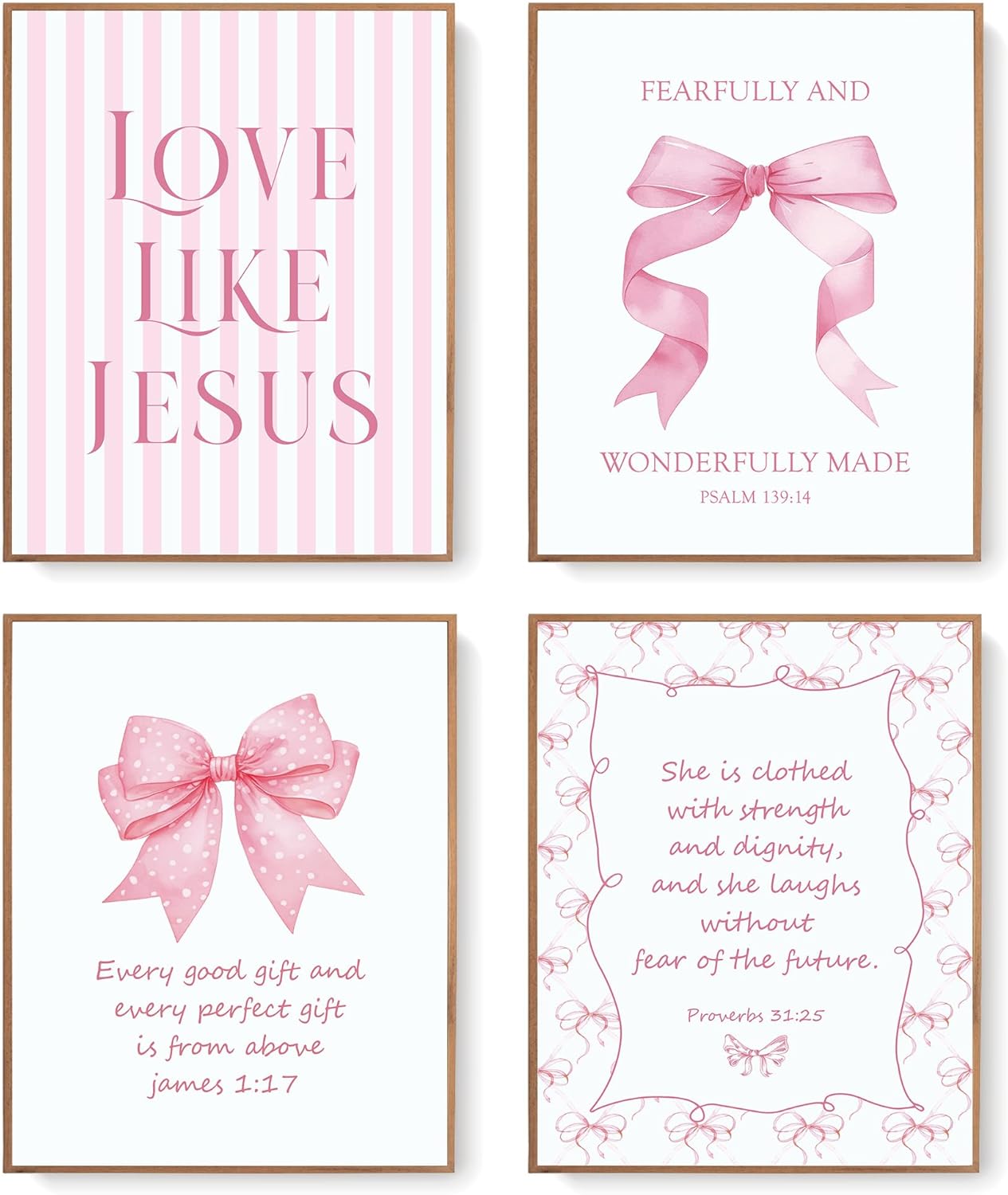 Coquette Yellow Bow Jesus Wall Art Decor Posters, Butter Yellow Bow Christian Room Bedroom Bathroom Dorm Wall Art Decor Aesthetic for College Teen Girls Gifts, Inspirational Bible Verses Bow Wall Decor, 10x8 Inch Set of 4 Bow Pictures(UNFRAMED)