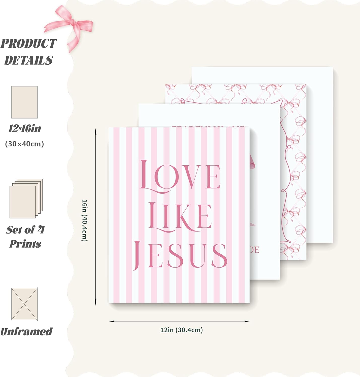Coquette Yellow Bow Jesus Wall Art Decor Posters, Butter Yellow Bow Christian Room Bedroom Bathroom Dorm Wall Art Decor Aesthetic for College Teen Girls Gifts, Inspirational Bible Verses Bow Wall Decor, 10x8 Inch Set of 4 Bow Pictures(UNFRAMED)