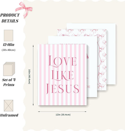 Coquette Yellow Bow Jesus Wall Art Decor Posters, Butter Yellow Bow Christian Room Bedroom Bathroom Dorm Wall Art Decor Aesthetic for College Teen Girls Gifts, Inspirational Bible Verses Bow Wall Decor, 10x8 Inch Set of 4 Bow Pictures(UNFRAMED)