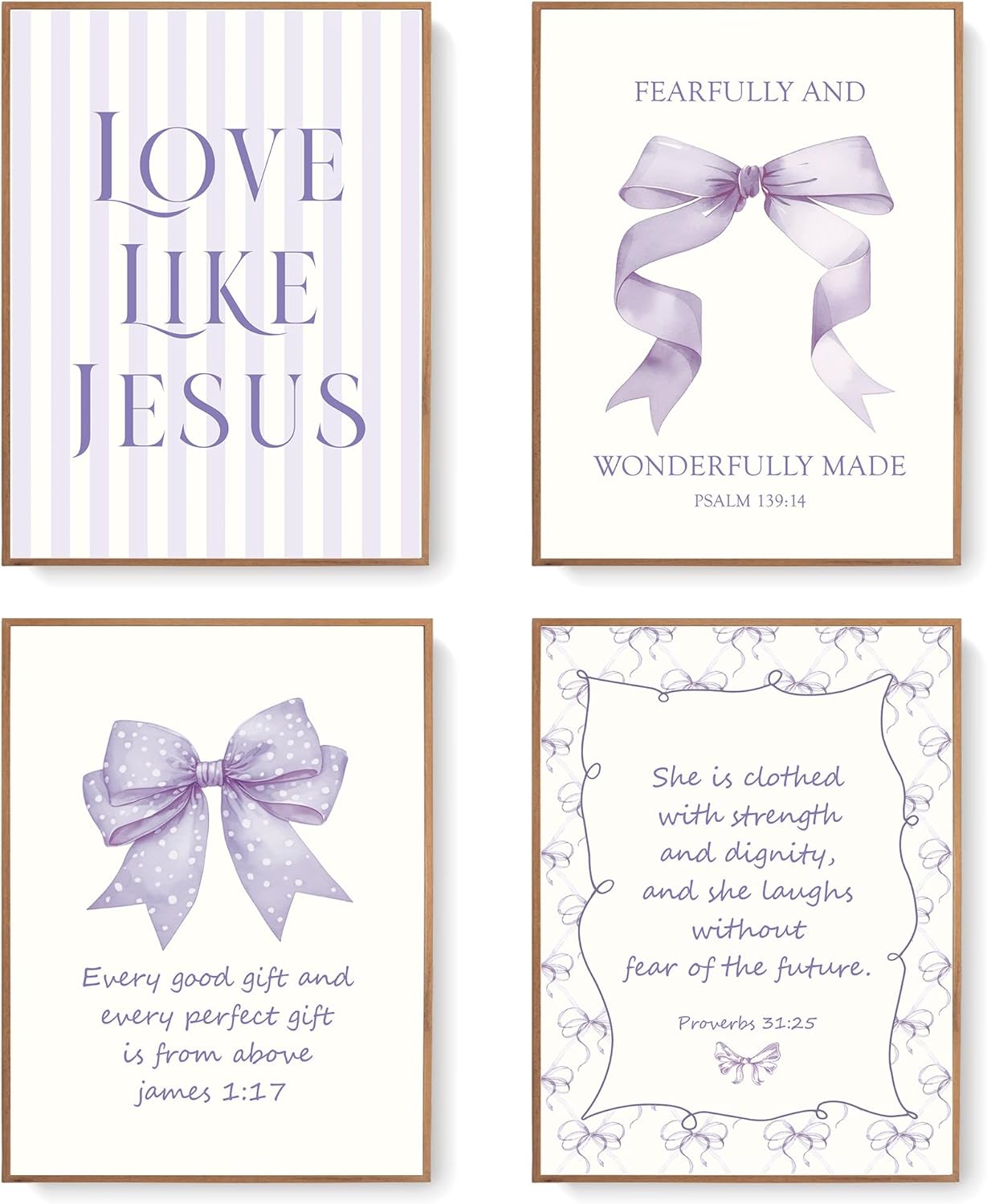 Coquette Yellow Bow Jesus Wall Art Decor Posters, Butter Yellow Bow Christian Room Bedroom Bathroom Dorm Wall Art Decor Aesthetic for College Teen Girls Gifts, Inspirational Bible Verses Bow Wall Decor, 10x8 Inch Set of 4 Bow Pictures(UNFRAMED)