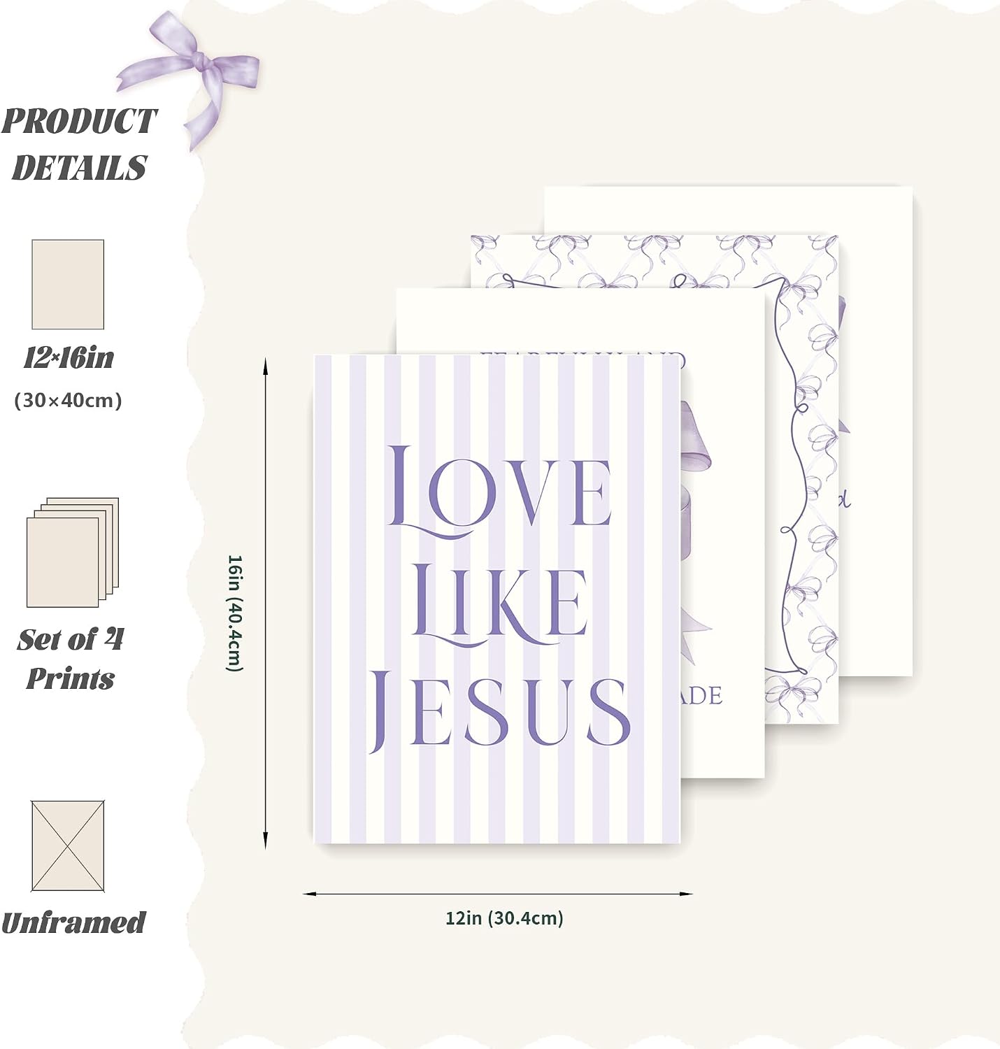 Coquette Yellow Bow Jesus Wall Art Decor Posters, Butter Yellow Bow Christian Room Bedroom Bathroom Dorm Wall Art Decor Aesthetic for College Teen Girls Gifts, Inspirational Bible Verses Bow Wall Decor, 10x8 Inch Set of 4 Bow Pictures(UNFRAMED)