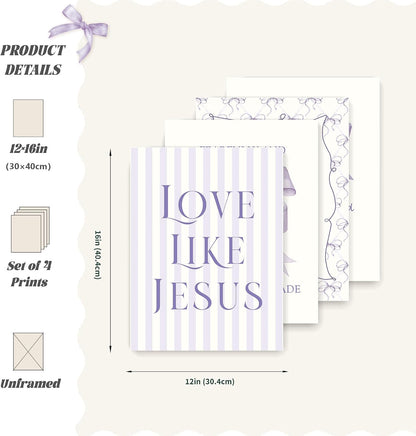 Coquette Yellow Bow Jesus Wall Art Decor Posters, Butter Yellow Bow Christian Room Bedroom Bathroom Dorm Wall Art Decor Aesthetic for College Teen Girls Gifts, Inspirational Bible Verses Bow Wall Decor, 10x8 Inch Set of 4 Bow Pictures(UNFRAMED)