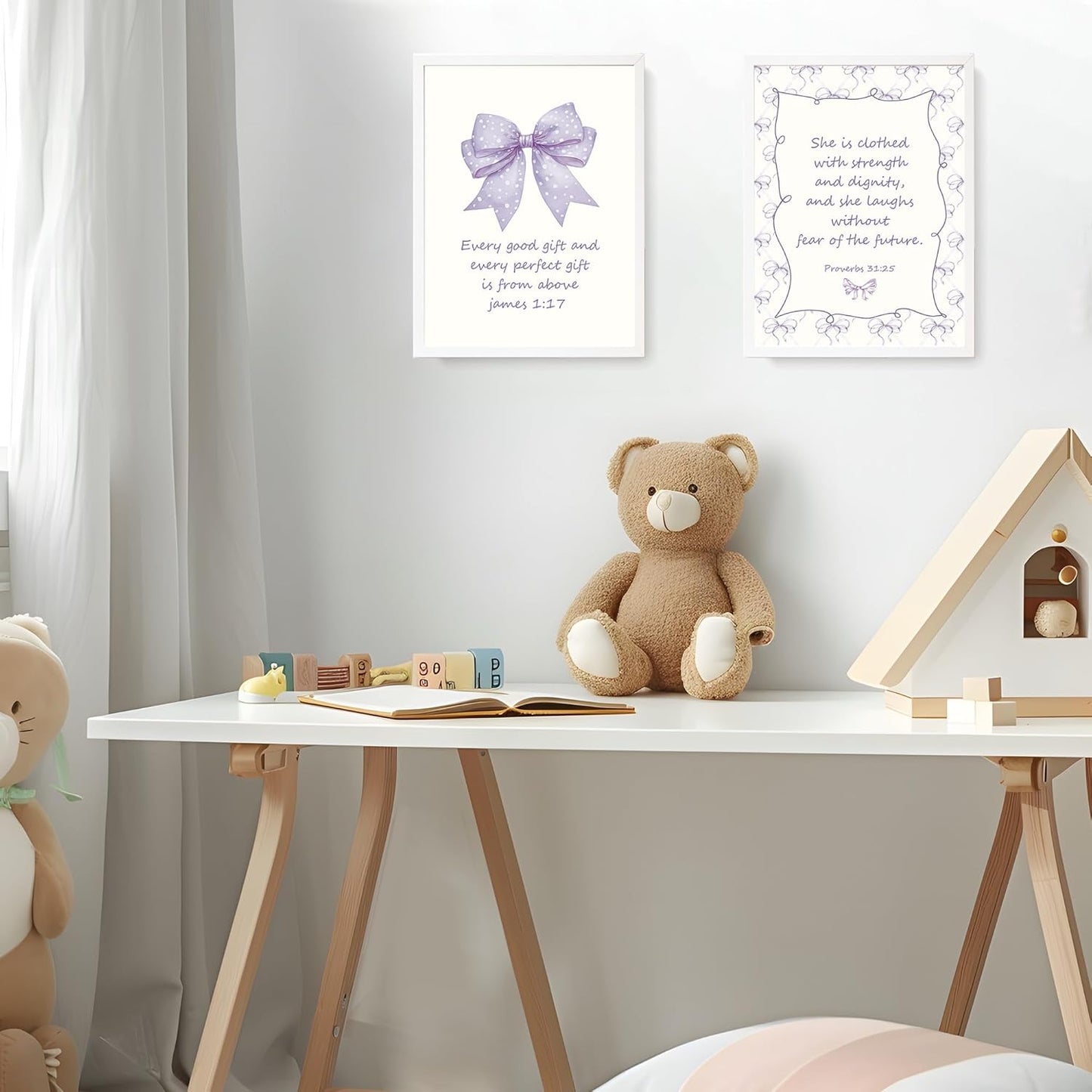 Coquette Yellow Bow Jesus Wall Art Decor Posters, Butter Yellow Bow Christian Room Bedroom Bathroom Dorm Wall Art Decor Aesthetic for College Teen Girls Gifts, Inspirational Bible Verses Bow Wall Decor, 10x8 Inch Set of 4 Bow Pictures(UNFRAMED)