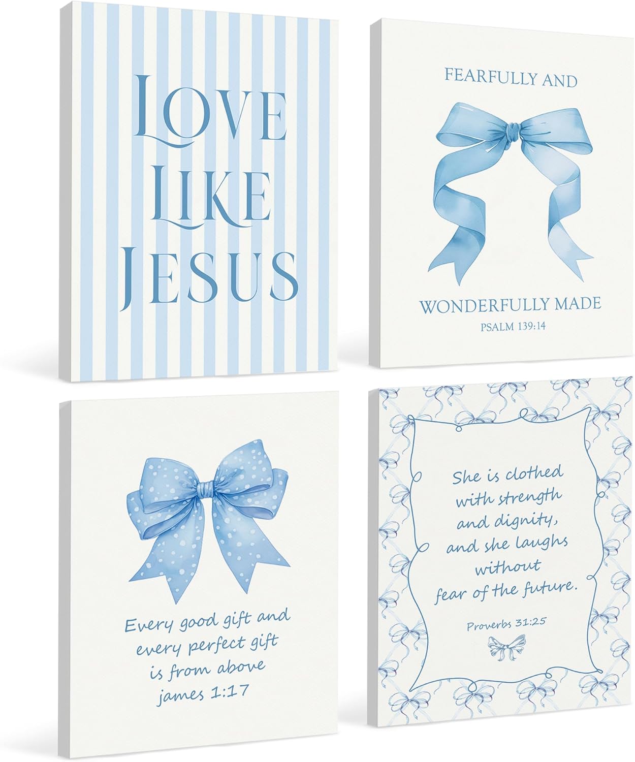 Coquette Yellow Bow Jesus Wall Art Decor Posters, Butter Yellow Bow Christian Room Bedroom Bathroom Dorm Wall Art Decor Aesthetic for College Teen Girls Gifts, Inspirational Bible Verses Bow Wall Decor, 10x8 Inch Set of 4 Bow Pictures(UNFRAMED)