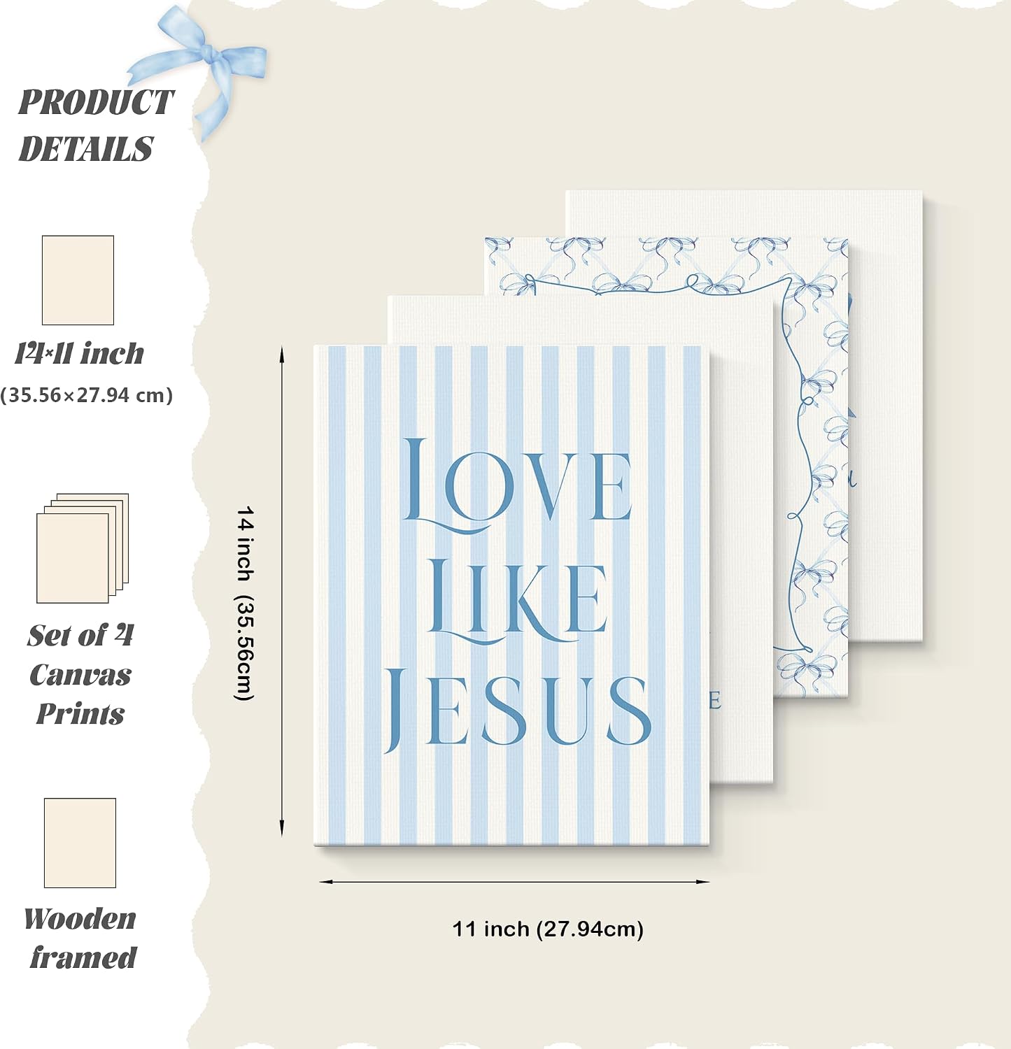Coquette Yellow Bow Jesus Wall Art Decor Posters, Butter Yellow Bow Christian Room Bedroom Bathroom Dorm Wall Art Decor Aesthetic for College Teen Girls Gifts, Inspirational Bible Verses Bow Wall Decor, 10x8 Inch Set of 4 Bow Pictures(UNFRAMED)