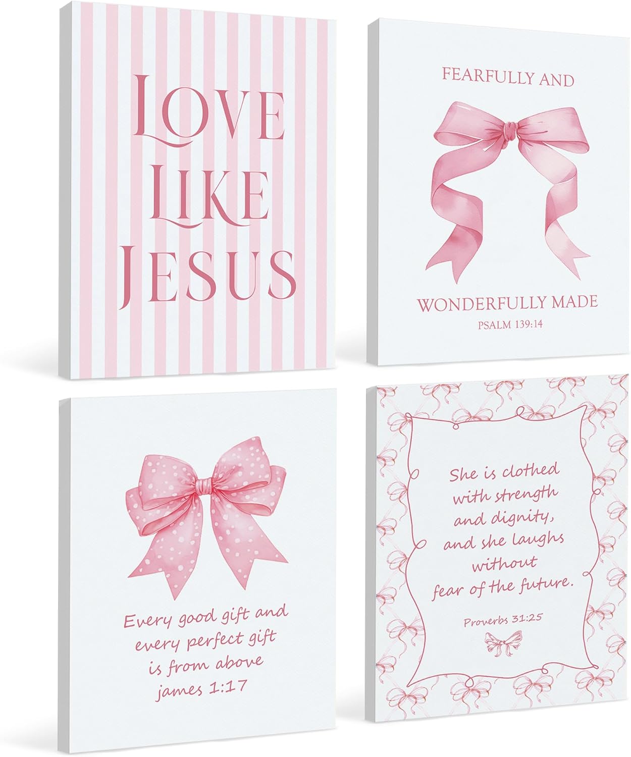 Coquette Yellow Bow Jesus Wall Art Decor Posters, Butter Yellow Bow Christian Room Bedroom Bathroom Dorm Wall Art Decor Aesthetic for College Teen Girls Gifts, Inspirational Bible Verses Bow Wall Decor, 10x8 Inch Set of 4 Bow Pictures(UNFRAMED)