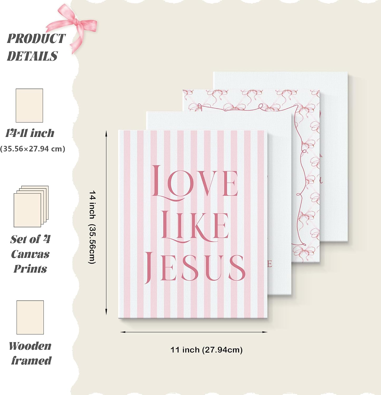 Coquette Yellow Bow Jesus Wall Art Decor Posters, Butter Yellow Bow Christian Room Bedroom Bathroom Dorm Wall Art Decor Aesthetic for College Teen Girls Gifts, Inspirational Bible Verses Bow Wall Decor, 10x8 Inch Set of 4 Bow Pictures(UNFRAMED)