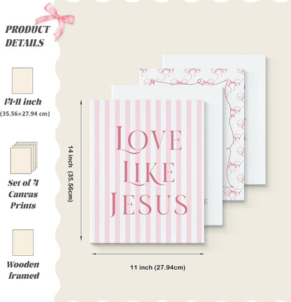 Coquette Yellow Bow Jesus Wall Art Decor Posters, Butter Yellow Bow Christian Room Bedroom Bathroom Dorm Wall Art Decor Aesthetic for College Teen Girls Gifts, Inspirational Bible Verses Bow Wall Decor, 10x8 Inch Set of 4 Bow Pictures(UNFRAMED)