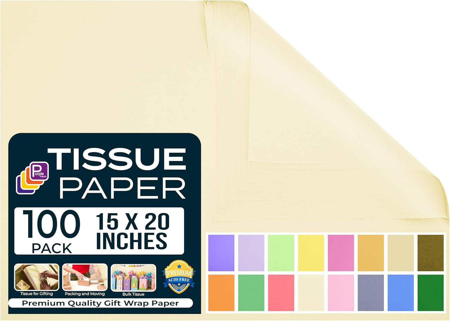 Ivory Tissue Paper 15"x20" - 100 Sheets Pack | for Crafts, Wrapping & Decoration
