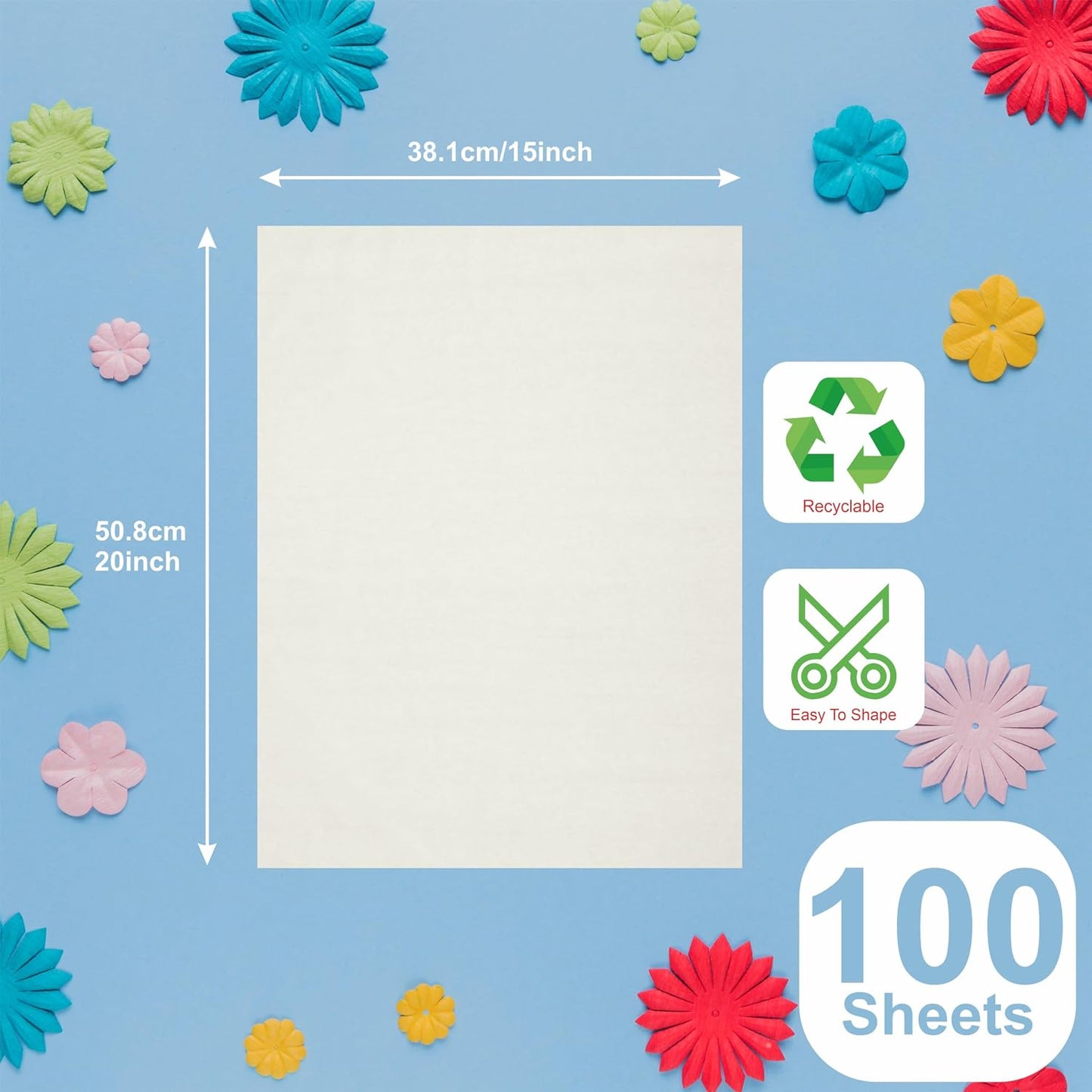 Ivory Tissue Paper 15"x20" - 100 Sheets Pack | for Crafts, Wrapping & Decoration