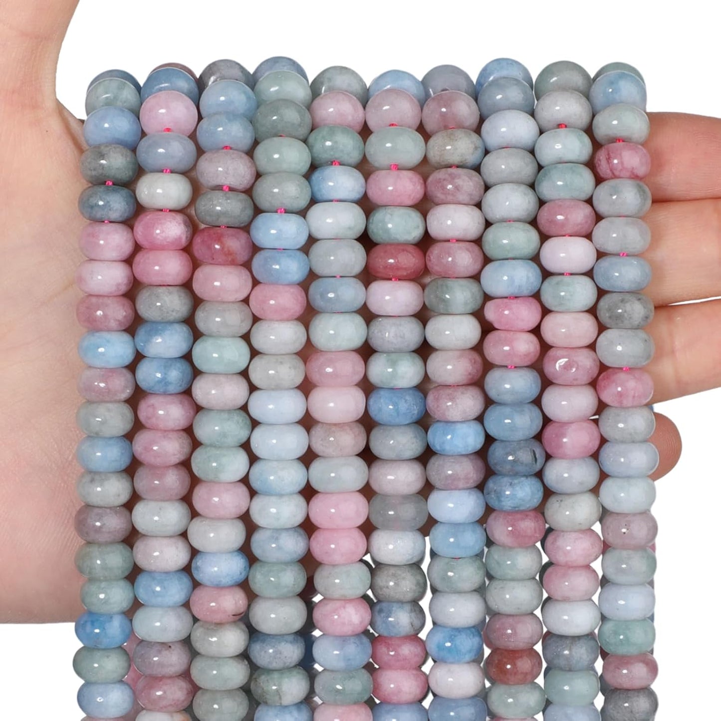 5x8mm Natural Green Lemon Jade Stone Rondelle Beads, 75PCS Spacer Round Loose Abacus Beads for Jewelry Making, Gemstone for Bracelet Necklace Earrings, Arts and Crafts