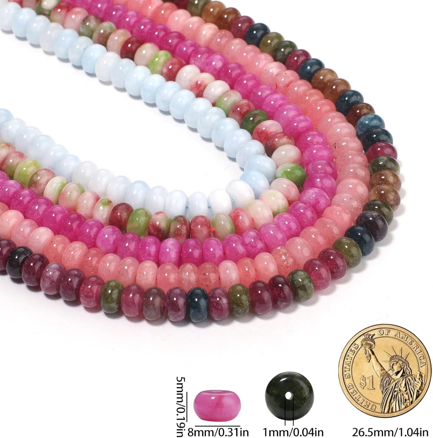 5x8mm Natural Green Lemon Jade Stone Rondelle Beads, 75PCS Spacer Round Loose Abacus Beads for Jewelry Making, Gemstone for Bracelet Necklace Earrings, Arts and Crafts