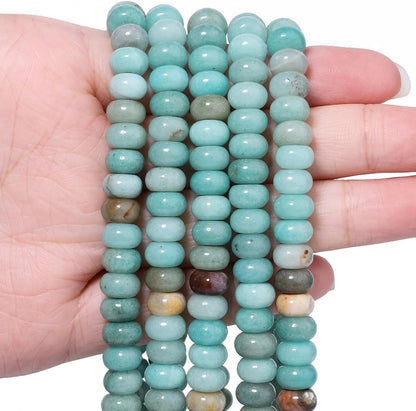 5x8mm Natural Green Lemon Jade Stone Rondelle Beads, 75PCS Spacer Round Loose Abacus Beads for Jewelry Making, Gemstone for Bracelet Necklace Earrings, Arts and Crafts