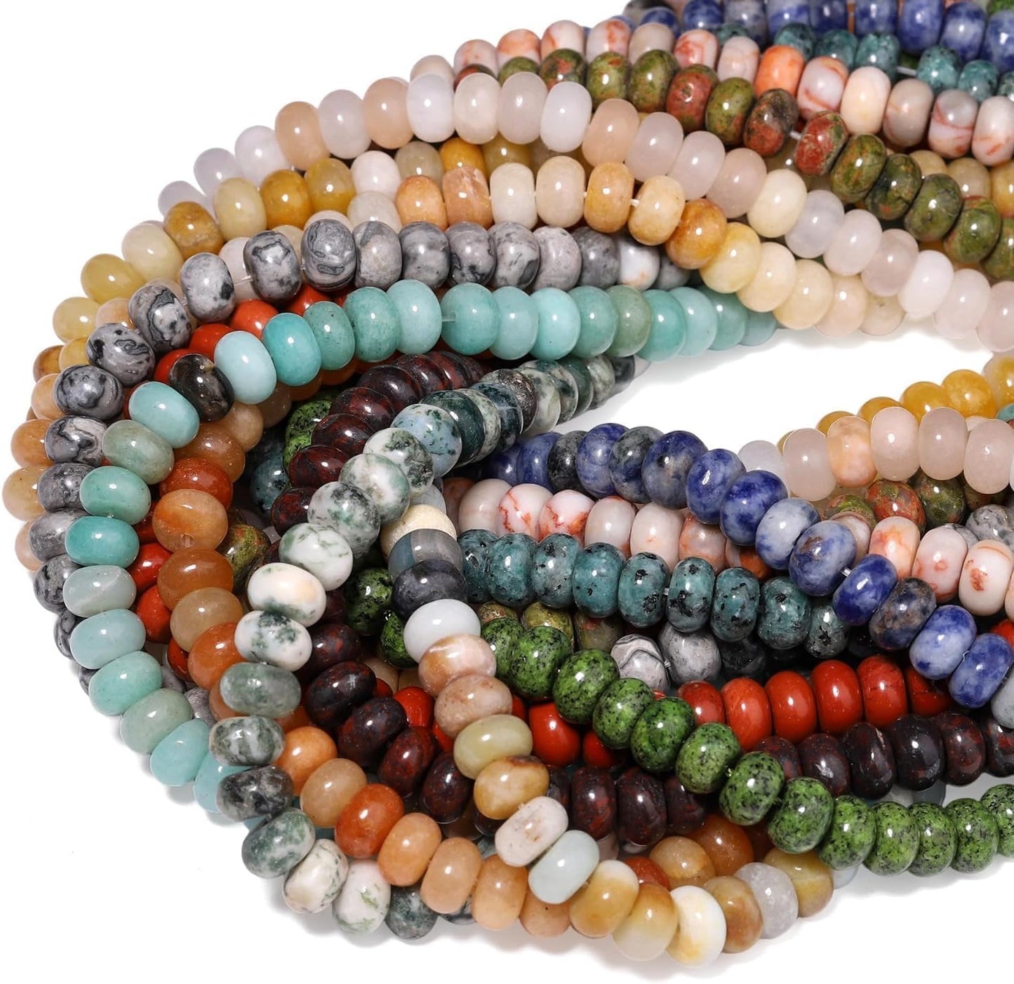 5x8mm Natural Green Lemon Jade Stone Rondelle Beads, 75PCS Spacer Round Loose Abacus Beads for Jewelry Making, Gemstone for Bracelet Necklace Earrings, Arts and Crafts