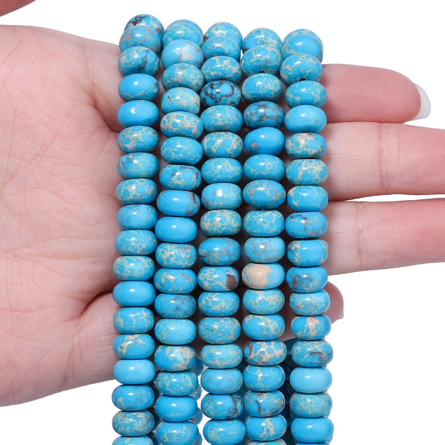 5x8mm Natural Green Lemon Jade Stone Rondelle Beads, 75PCS Spacer Round Loose Abacus Beads for Jewelry Making, Gemstone for Bracelet Necklace Earrings, Arts and Crafts