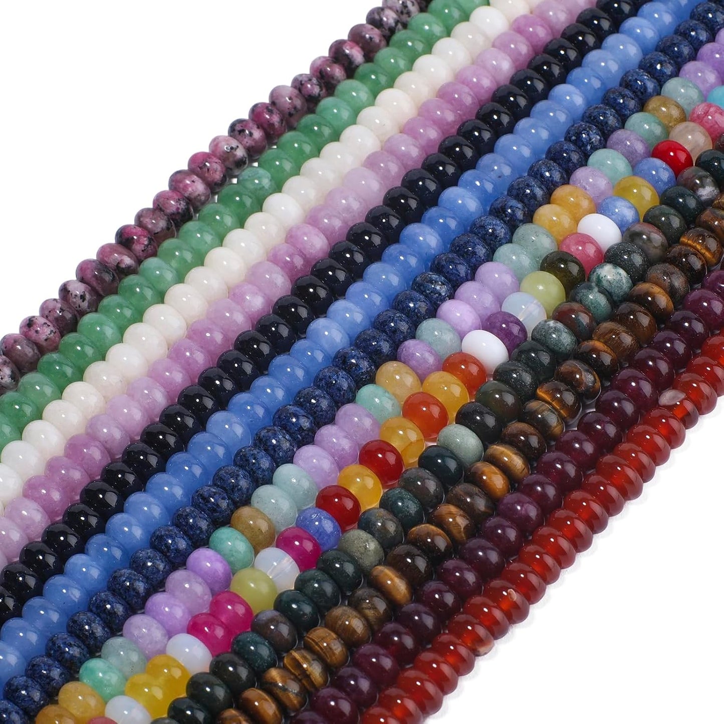 5x8mm Natural Green Lemon Jade Stone Rondelle Beads, 75PCS Spacer Round Loose Abacus Beads for Jewelry Making, Gemstone for Bracelet Necklace Earrings, Arts and Crafts
