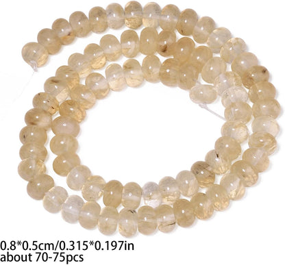 5x8mm Natural Green Lemon Jade Stone Rondelle Beads, 75PCS Spacer Round Loose Abacus Beads for Jewelry Making, Gemstone for Bracelet Necklace Earrings, Arts and Crafts