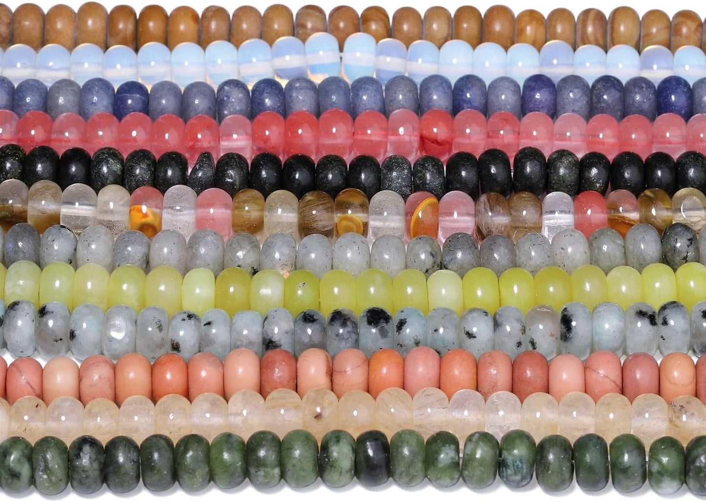5x8mm Natural Green Lemon Jade Stone Rondelle Beads, 75PCS Spacer Round Loose Abacus Beads for Jewelry Making, Gemstone for Bracelet Necklace Earrings, Arts and Crafts