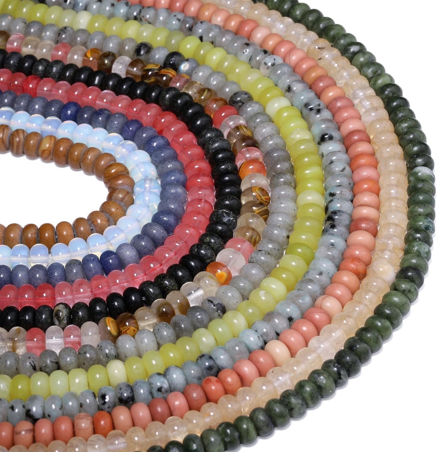 5x8mm Natural Green Lemon Jade Stone Rondelle Beads, 75PCS Spacer Round Loose Abacus Beads for Jewelry Making, Gemstone for Bracelet Necklace Earrings, Arts and Crafts
