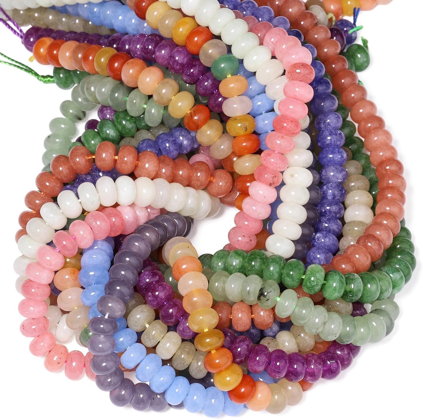 5x8mm Natural Green Lemon Jade Stone Rondelle Beads, 75PCS Spacer Round Loose Abacus Beads for Jewelry Making, Gemstone for Bracelet Necklace Earrings, Arts and Crafts