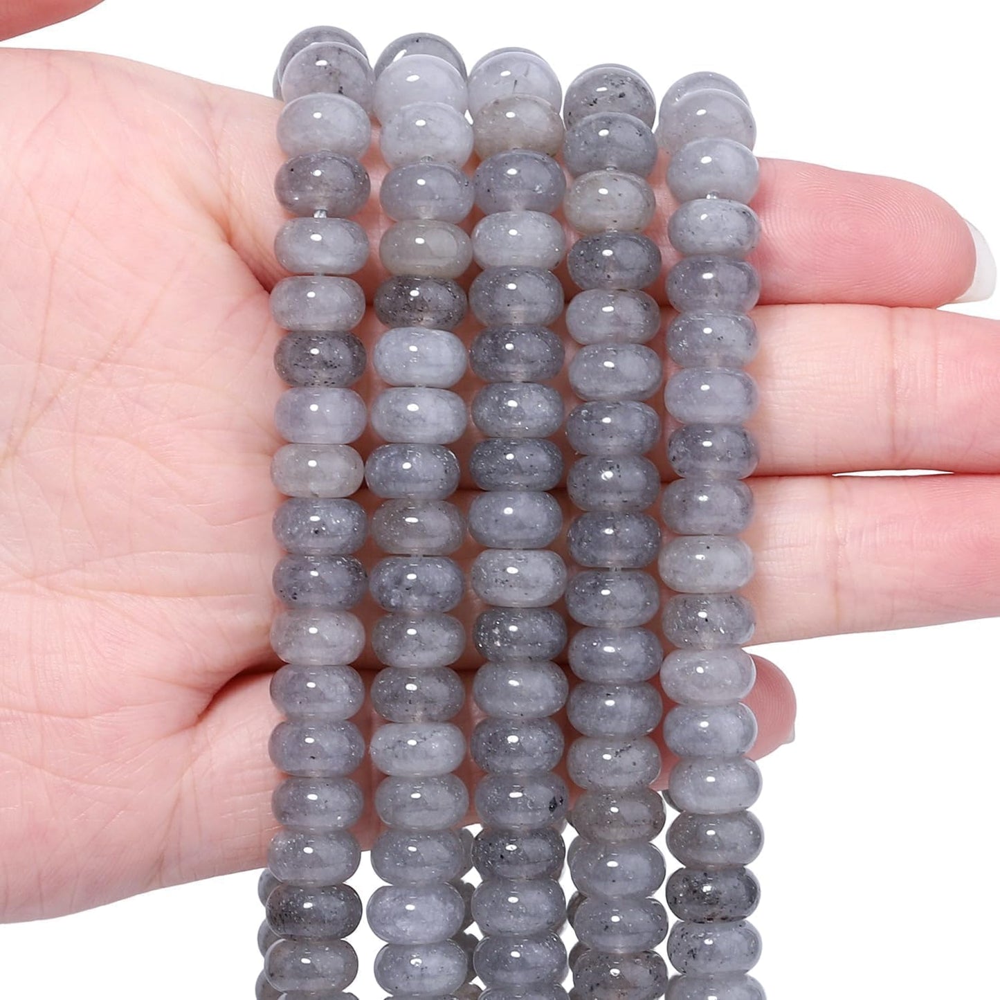 5x8mm Natural Green Lemon Jade Stone Rondelle Beads, 75PCS Spacer Round Loose Abacus Beads for Jewelry Making, Gemstone for Bracelet Necklace Earrings, Arts and Crafts