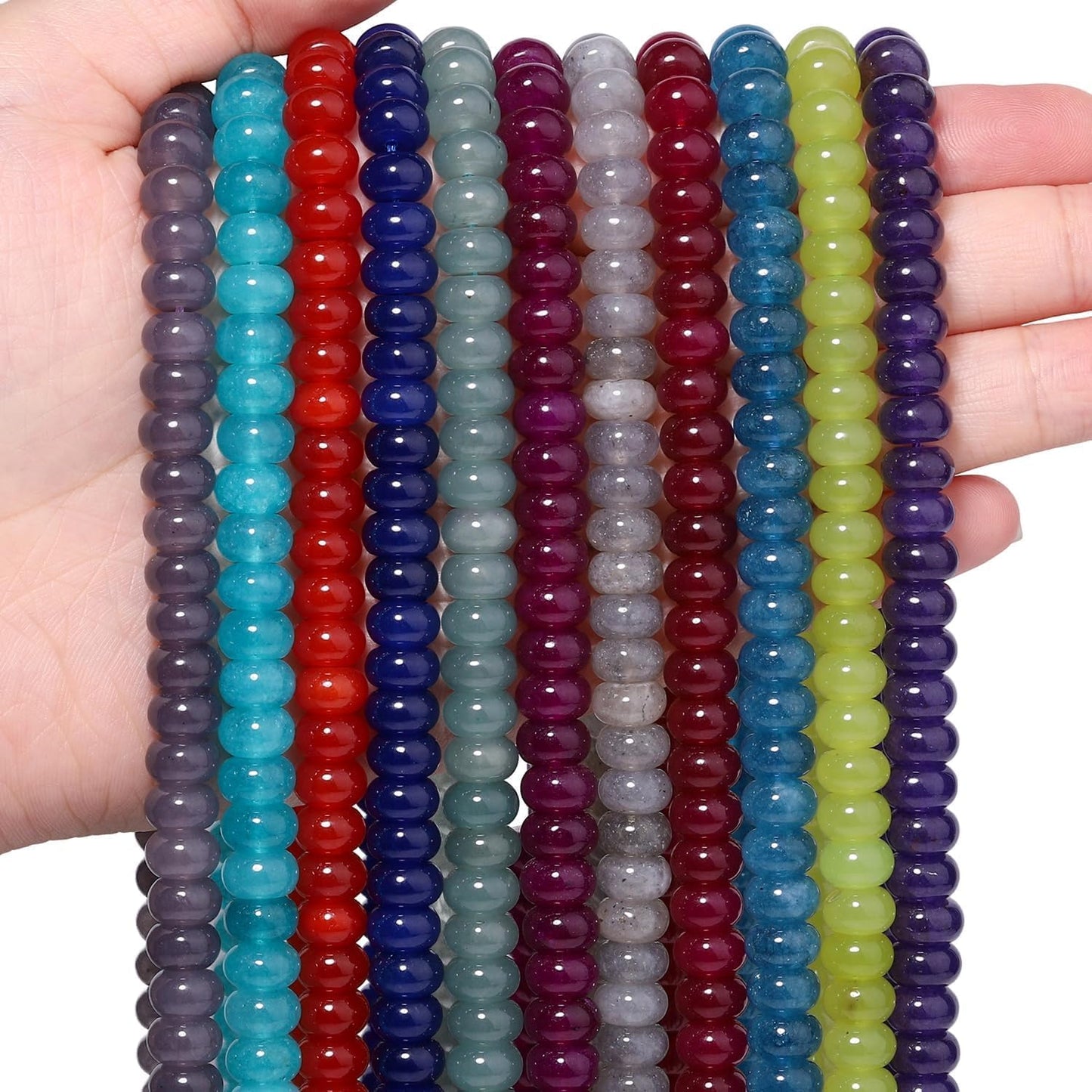 5x8mm Natural Green Lemon Jade Stone Rondelle Beads, 75PCS Spacer Round Loose Abacus Beads for Jewelry Making, Gemstone for Bracelet Necklace Earrings, Arts and Crafts