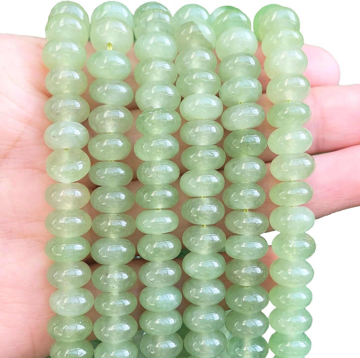 5x8mm Natural Green Lemon Jade Stone Rondelle Beads, 75PCS Spacer Round Loose Abacus Beads for Jewelry Making, Gemstone for Bracelet Necklace Earrings, Arts and Crafts