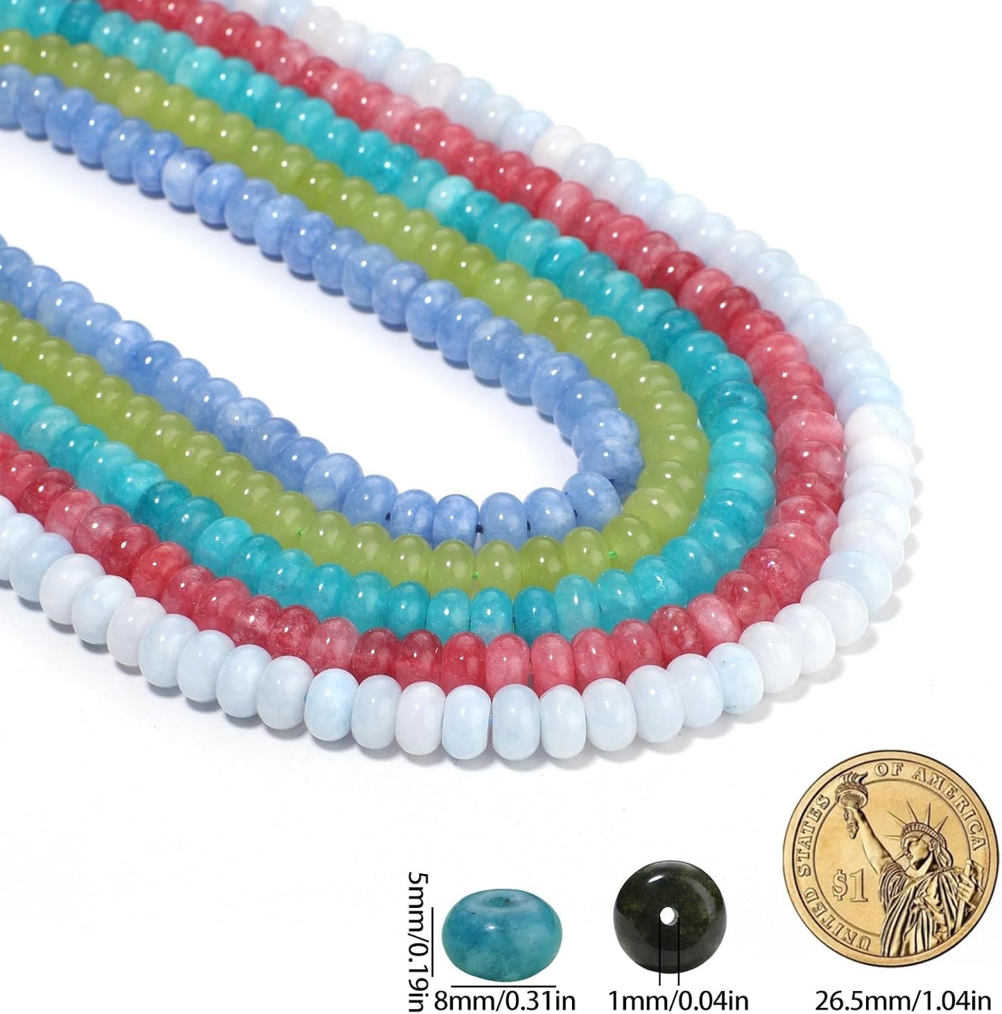 5x8mm Natural Green Lemon Jade Stone Rondelle Beads, 75PCS Spacer Round Loose Abacus Beads for Jewelry Making, Gemstone for Bracelet Necklace Earrings, Arts and Crafts