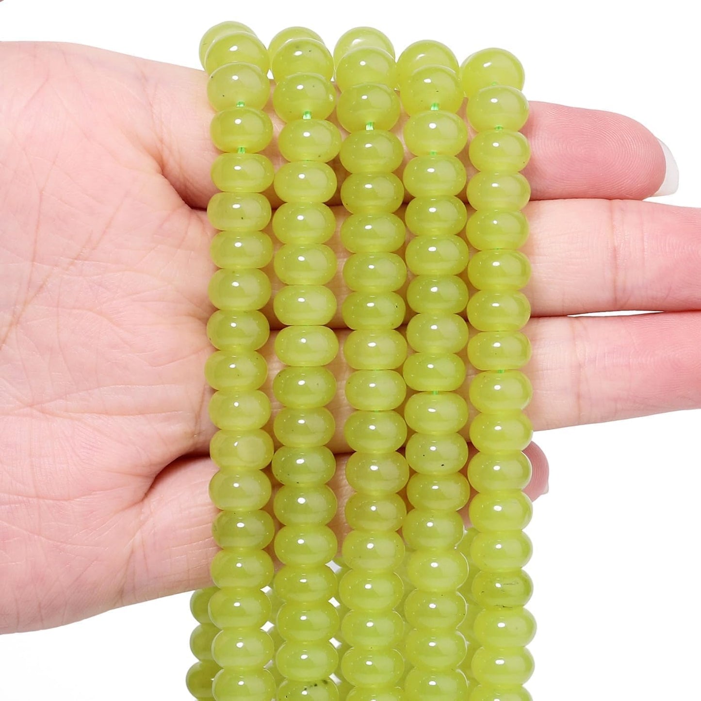 5x8mm Natural Green Lemon Jade Stone Rondelle Beads, 75PCS Spacer Round Loose Abacus Beads for Jewelry Making, Gemstone for Bracelet Necklace Earrings, Arts and Crafts