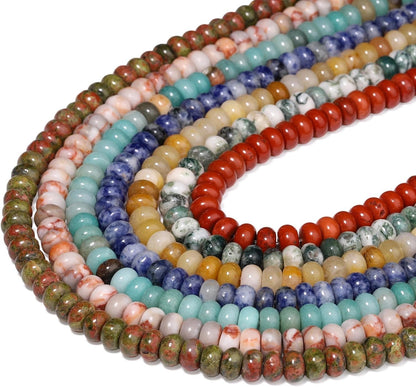 5x8mm Natural Green Lemon Jade Stone Rondelle Beads, 75PCS Spacer Round Loose Abacus Beads for Jewelry Making, Gemstone for Bracelet Necklace Earrings, Arts and Crafts