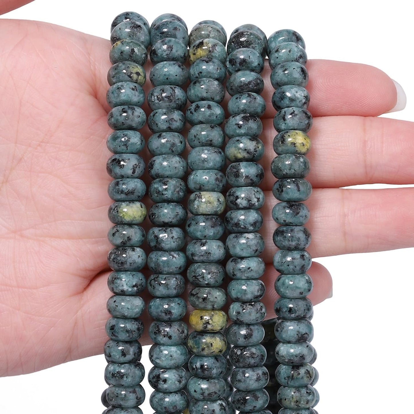 5x8mm Natural Green Lemon Jade Stone Rondelle Beads, 75PCS Spacer Round Loose Abacus Beads for Jewelry Making, Gemstone for Bracelet Necklace Earrings, Arts and Crafts