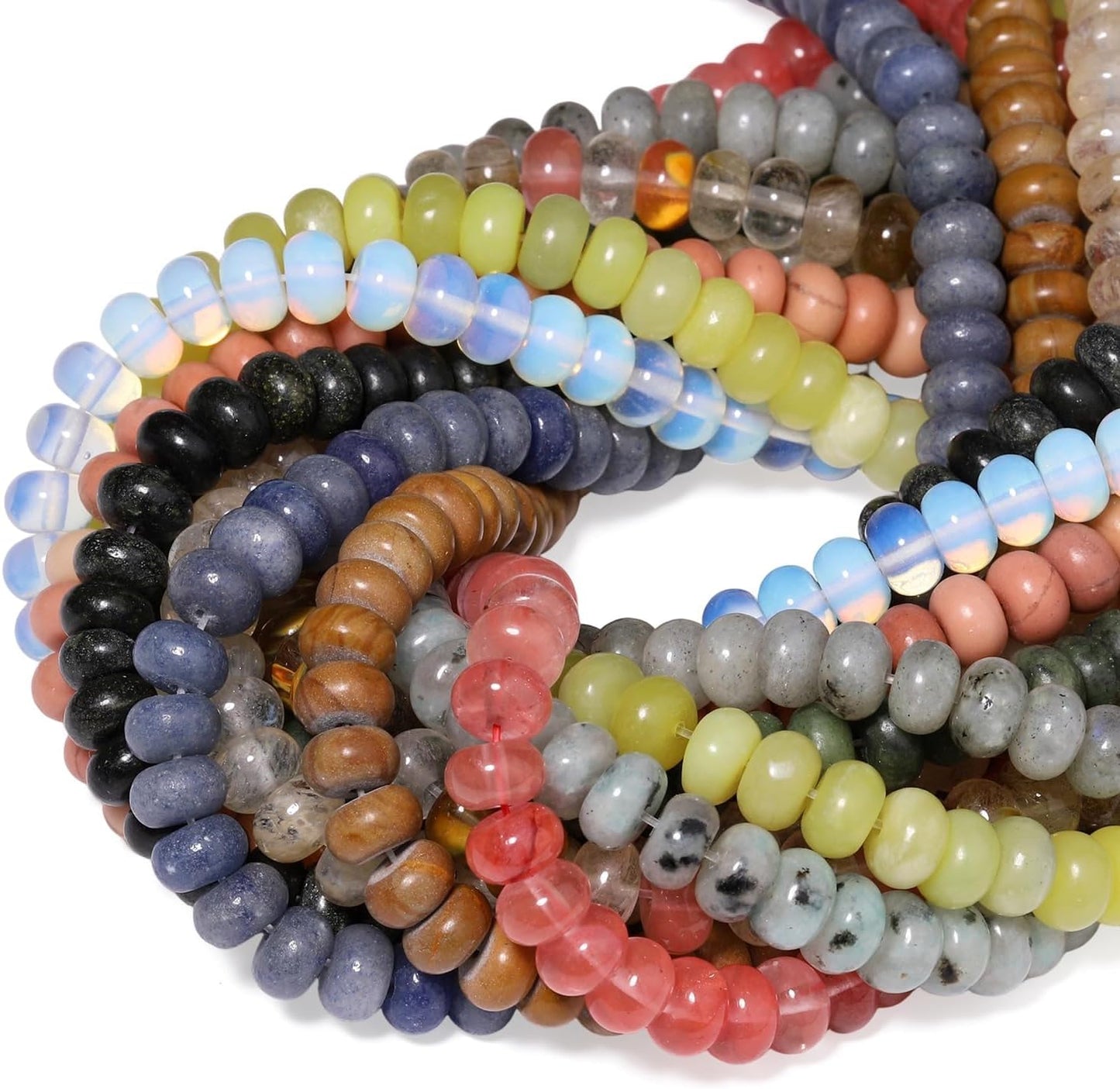 5x8mm Natural Green Lemon Jade Stone Rondelle Beads, 75PCS Spacer Round Loose Abacus Beads for Jewelry Making, Gemstone for Bracelet Necklace Earrings, Arts and Crafts