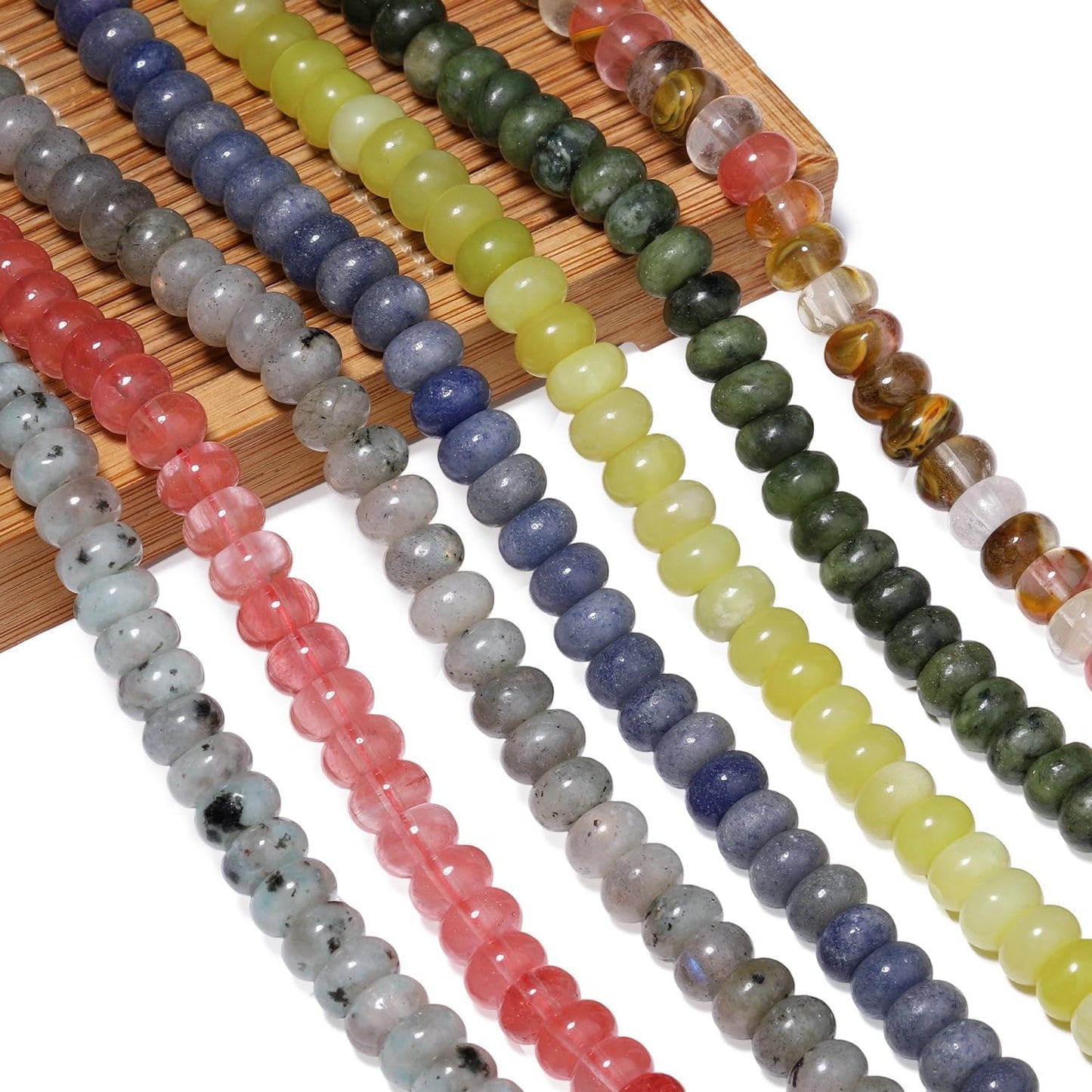 5x8mm Natural Green Lemon Jade Stone Rondelle Beads, 75PCS Spacer Round Loose Abacus Beads for Jewelry Making, Gemstone for Bracelet Necklace Earrings, Arts and Crafts