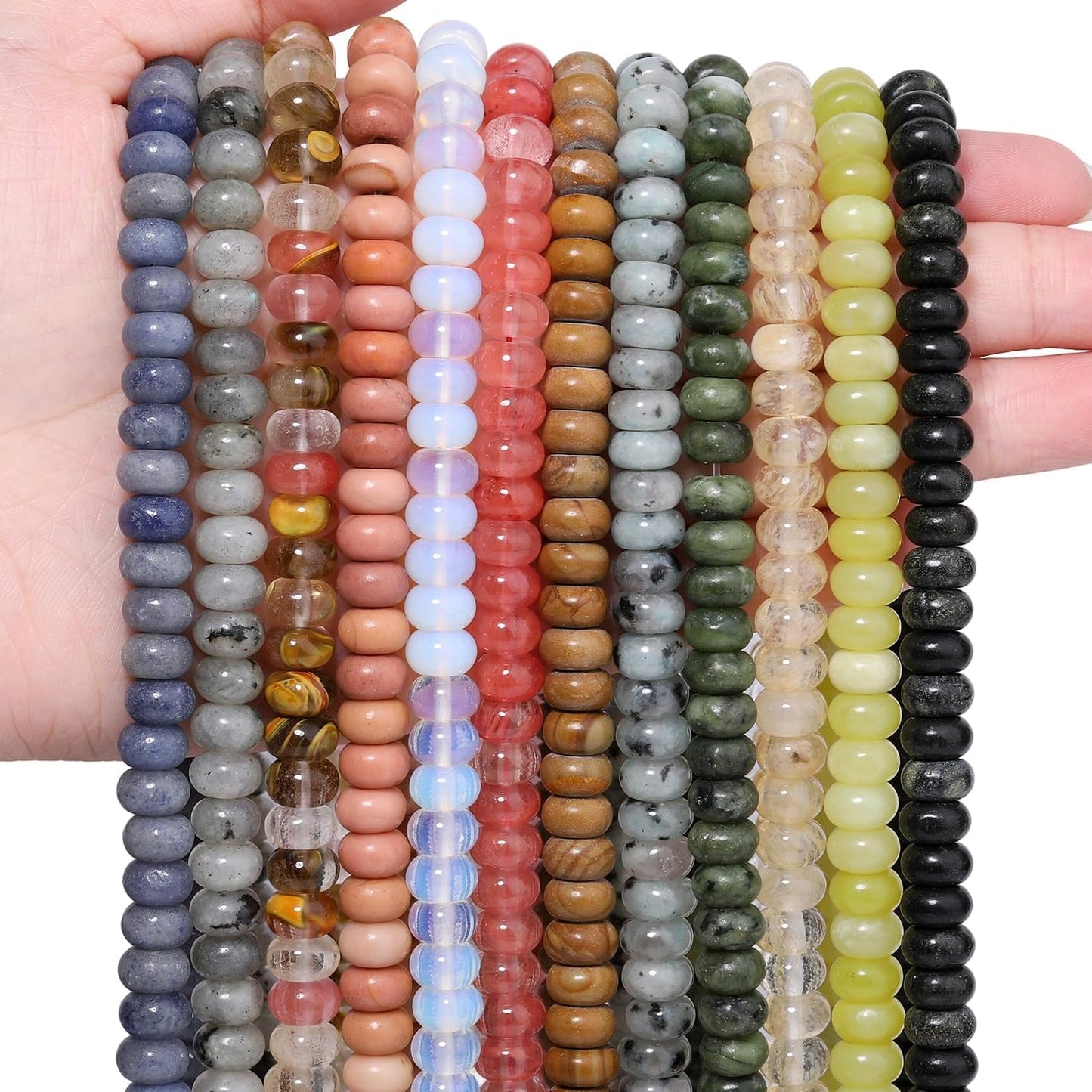 5x8mm Natural Green Lemon Jade Stone Rondelle Beads, 75PCS Spacer Round Loose Abacus Beads for Jewelry Making, Gemstone for Bracelet Necklace Earrings, Arts and Crafts