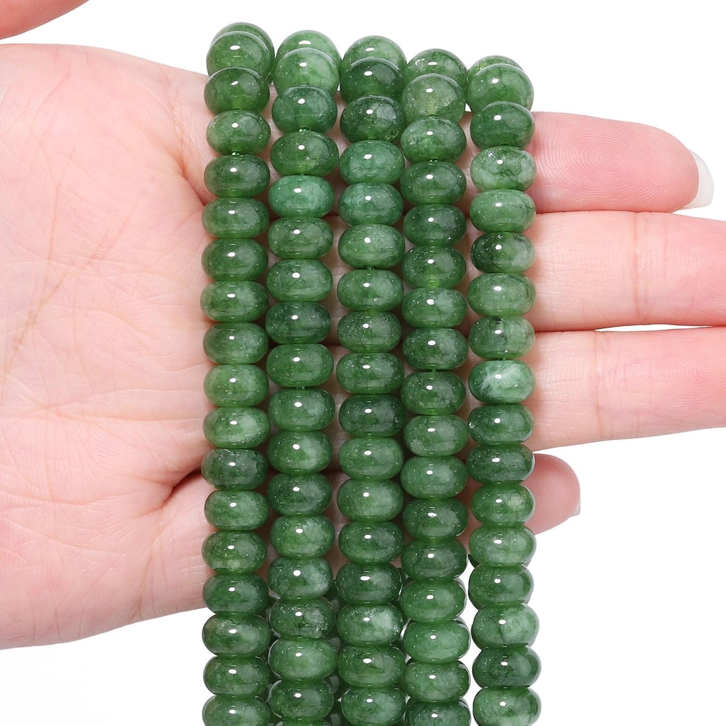 5x8mm Natural Green Lemon Jade Stone Rondelle Beads, 75PCS Spacer Round Loose Abacus Beads for Jewelry Making, Gemstone for Bracelet Necklace Earrings, Arts and Crafts