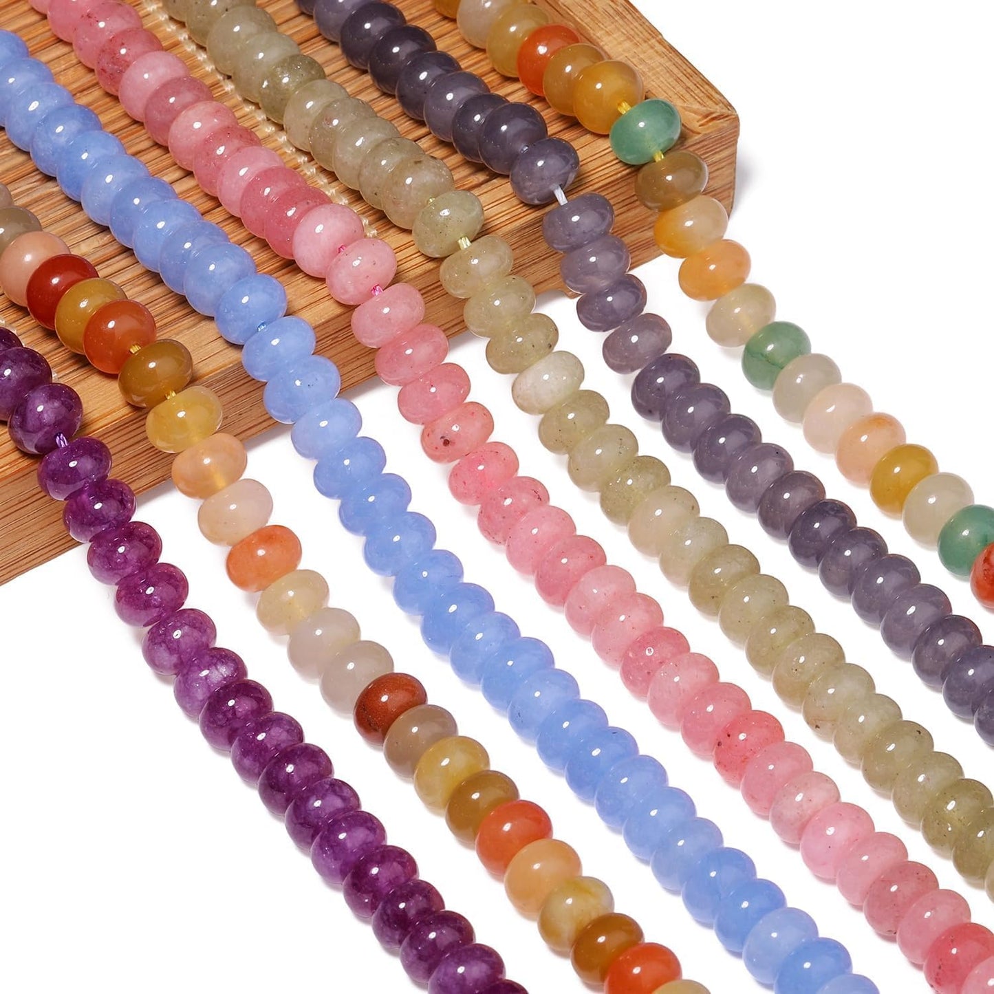 5x8mm Natural Green Lemon Jade Stone Rondelle Beads, 75PCS Spacer Round Loose Abacus Beads for Jewelry Making, Gemstone for Bracelet Necklace Earrings, Arts and Crafts
