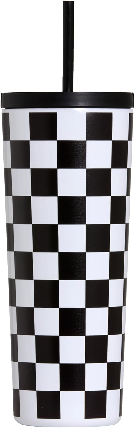 24 oz Insulated Tumbler with Straw, Lemons | 24 oz vacuum-insulated tumbler with reusable straw and spill-resistant lid · fits most car cup holders