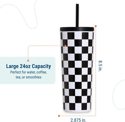 24 oz Insulated Tumbler with Straw, Lemons | 24 oz vacuum-insulated tumbler with reusable straw and spill-resistant lid · fits most car cup holders