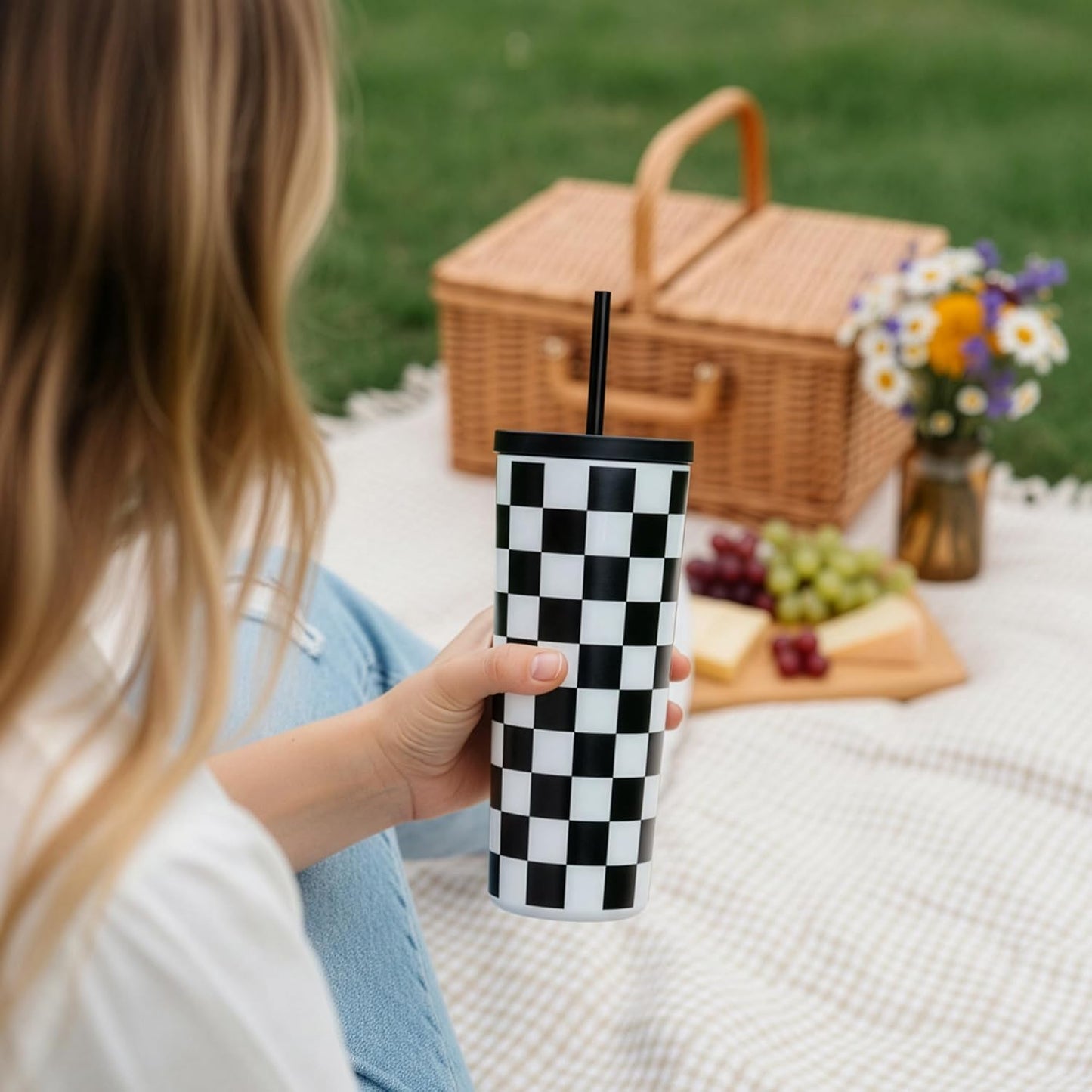 24 oz Insulated Tumbler with Straw, Lemons | 24 oz vacuum-insulated tumbler with reusable straw and spill-resistant lid · fits most car cup holders