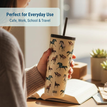 24 oz Insulated Tumbler with Straw, Lemons | 24 oz vacuum-insulated tumbler with reusable straw and spill-resistant lid · fits most car cup holders