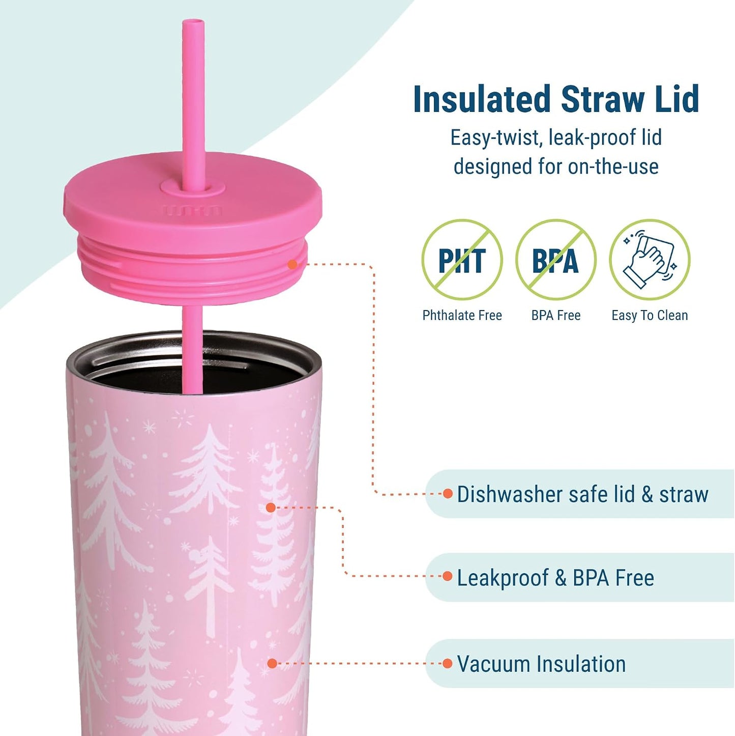 24 oz Insulated Tumbler with Straw, Lemons | 24 oz vacuum-insulated tumbler with reusable straw and spill-resistant lid · fits most car cup holders