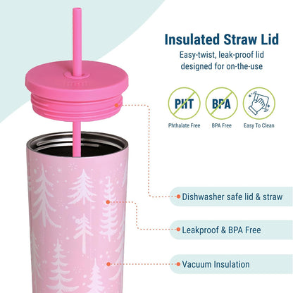 24 oz Insulated Tumbler with Straw, Lemons | 24 oz vacuum-insulated tumbler with reusable straw and spill-resistant lid · fits most car cup holders
