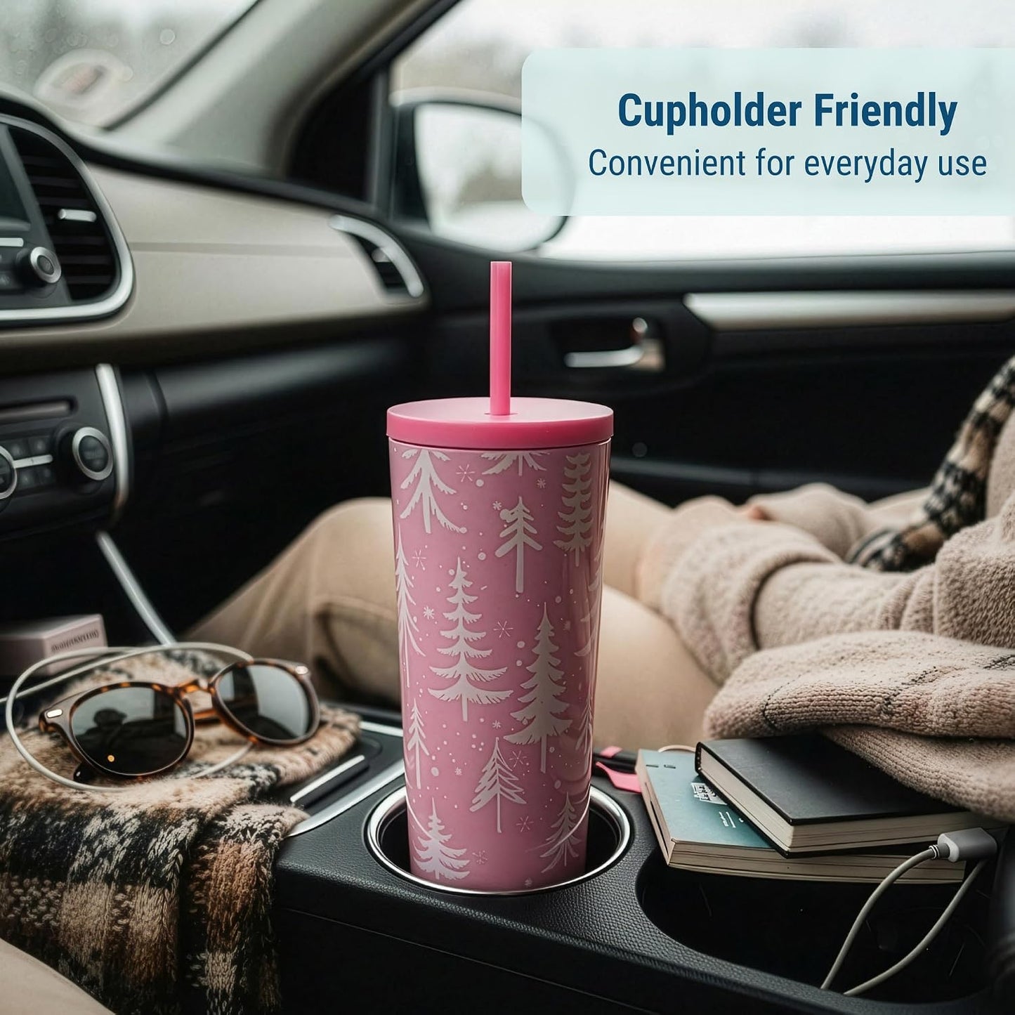 24 oz Insulated Tumbler with Straw, Lemons | 24 oz vacuum-insulated tumbler with reusable straw and spill-resistant lid · fits most car cup holders
