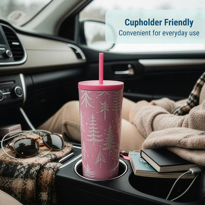 24 oz Insulated Tumbler with Straw, Lemons | 24 oz vacuum-insulated tumbler with reusable straw and spill-resistant lid · fits most car cup holders