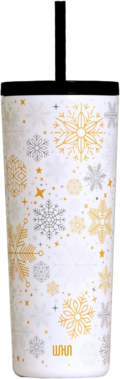 24 oz Insulated Tumbler with Straw, Lemons | 24 oz vacuum-insulated tumbler with reusable straw and spill-resistant lid · fits most car cup holders