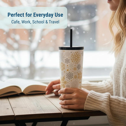24 oz Insulated Tumbler with Straw, Lemons | 24 oz vacuum-insulated tumbler with reusable straw and spill-resistant lid · fits most car cup holders